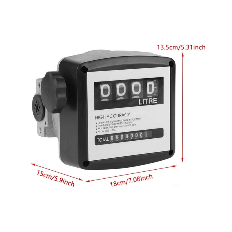 woobles Mechanical Meter, Fuel Meter Fuel Flowmeter, 1 Inch 4 Digital Diesel Fuel Flow Meter Pump Flow Meter 1 Percentage for Gas Oil Fuel Oil Kerosene Measuring Diesel - Image 3